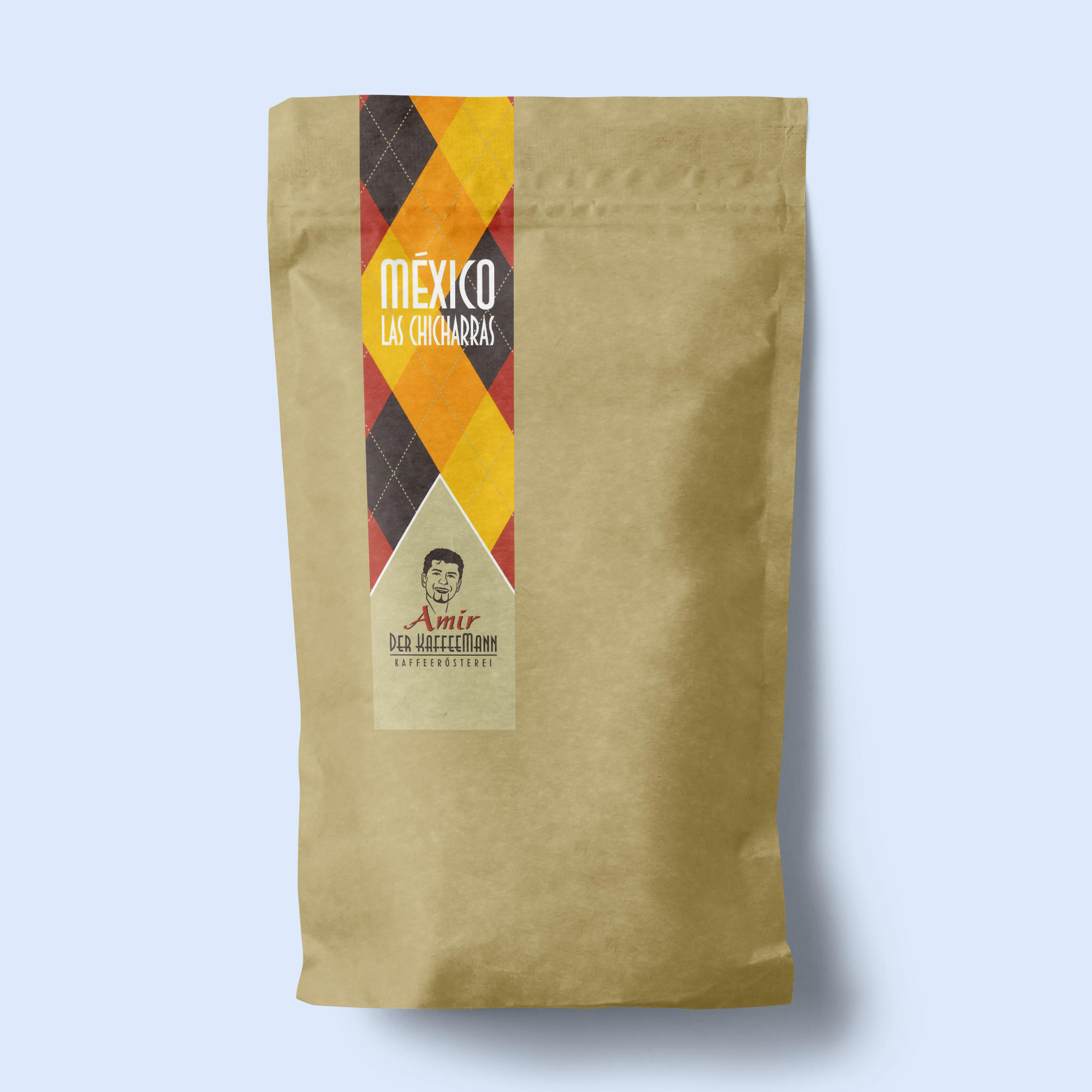 Verpackung des México las Chicharras Kaffees, hervorgehoben durch sein süßes, florales und schokoladiges Aroma, geeignet für diverse Brühmethoden.